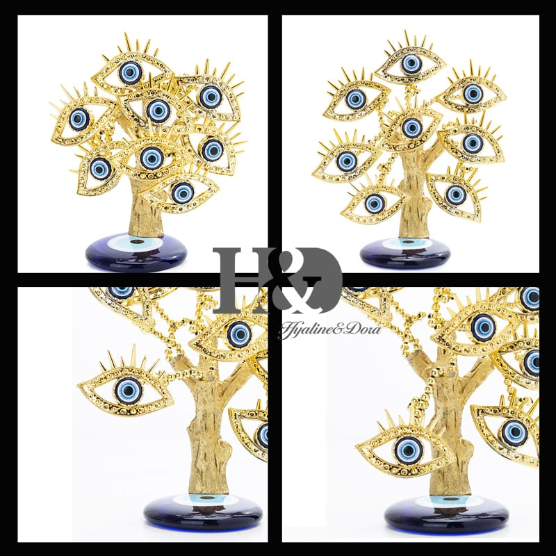 Blue Evil Eye Gold Figurine Lucky Tree