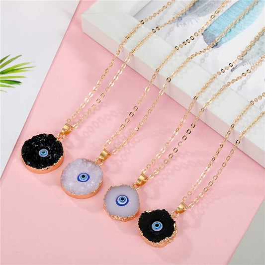 evil eye druzy round necklace