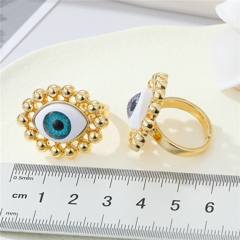 Evil Eye Metal Bead Adjustable Ring