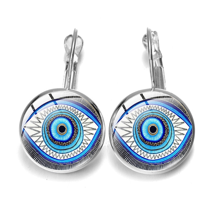 Blue Evil Eye Hoop Earrings For Women