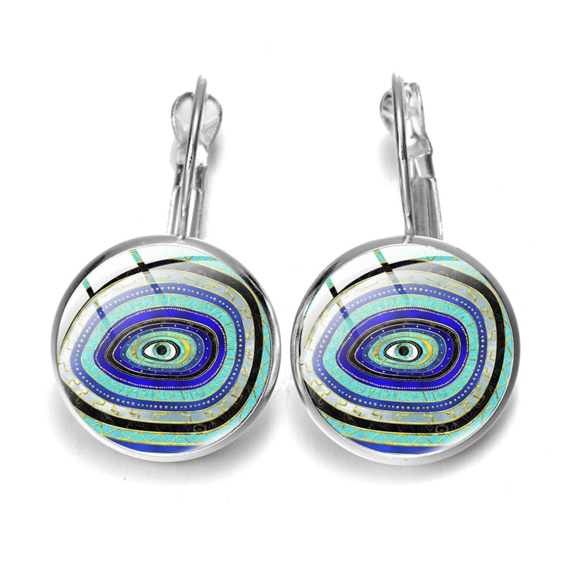 Blue Evil Eye Hoop Earrings For Women