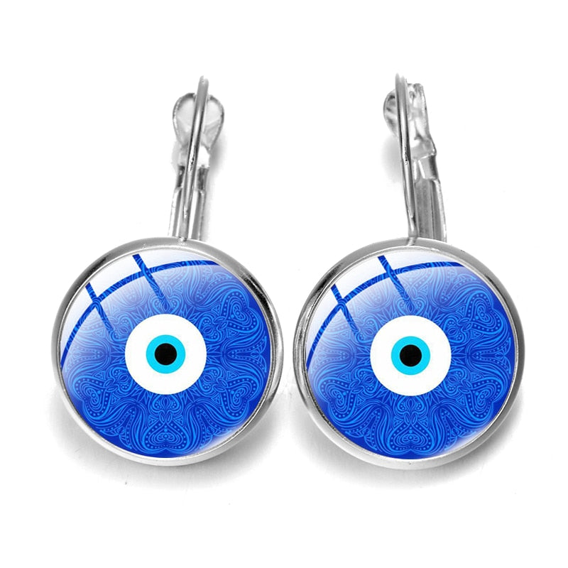 Blue Evil Eye Hoop Earrings For Women