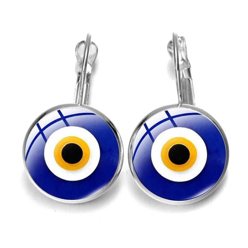 Blue Evil Eye Hoop Earrings For Women