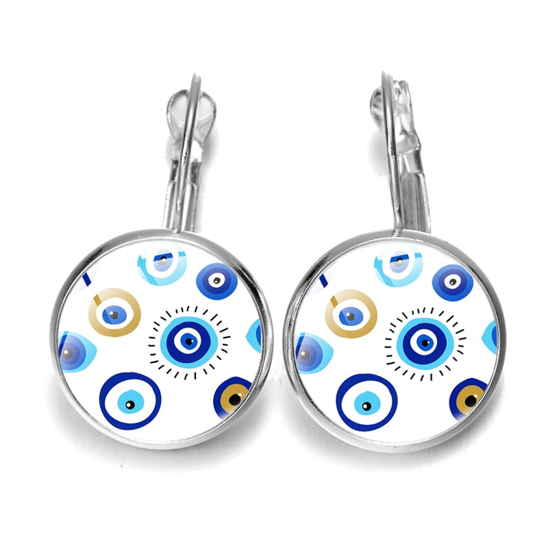 Blue Evil Eye Hoop Earrings For Women