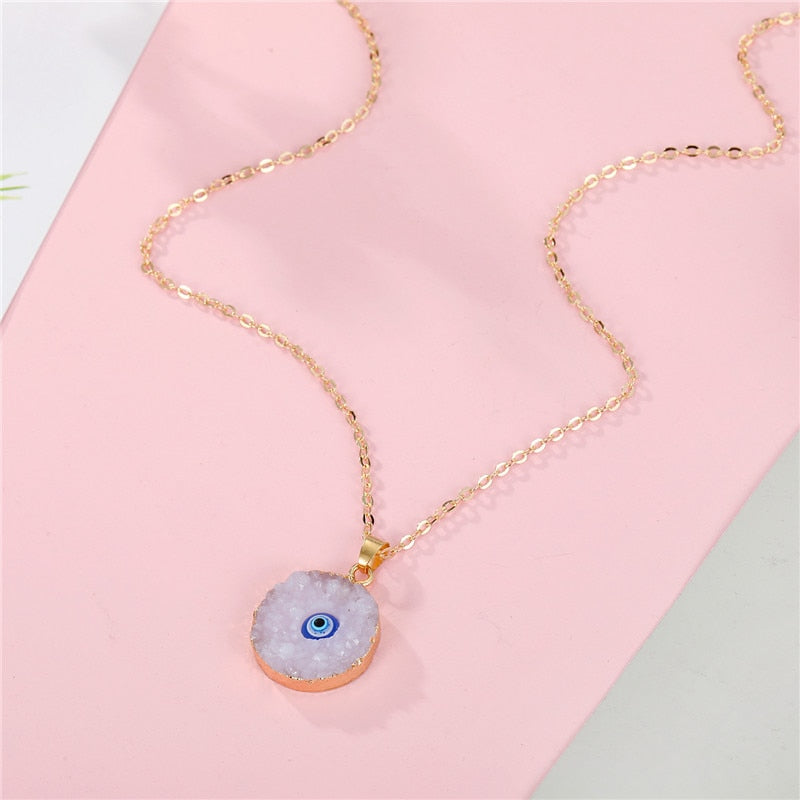 evil eye druzy round necklace