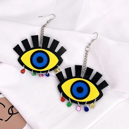 Evil Eye Drop Earrings with colorful Beads