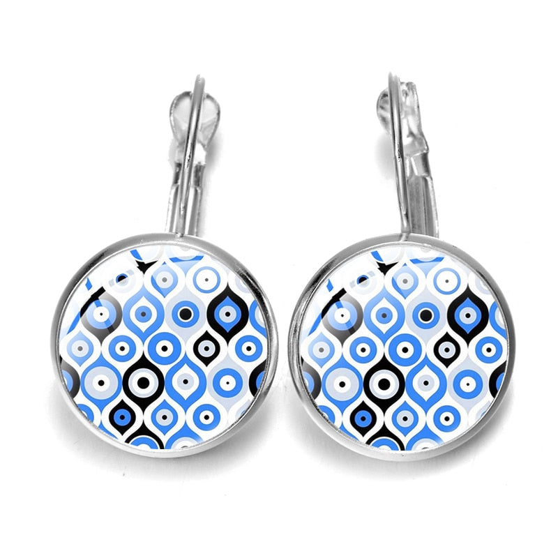 Blue Evil Eye Hoop Earrings For Women