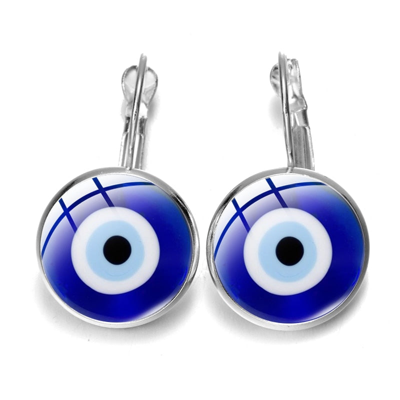 Blue Evil Eye Hoop Earrings For Women