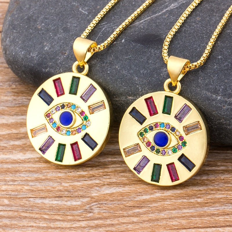 Evil Eye Pendant Necklace with Colorful Stones