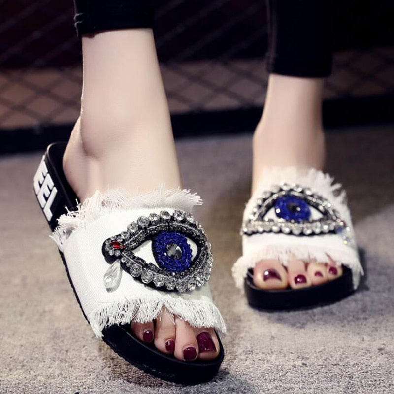 crystal evil eye ladies sandals