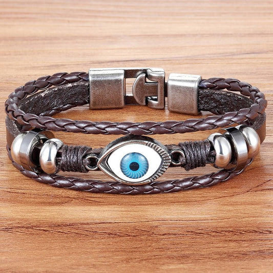 Evil Eye Pattern Design Leather Bracelet