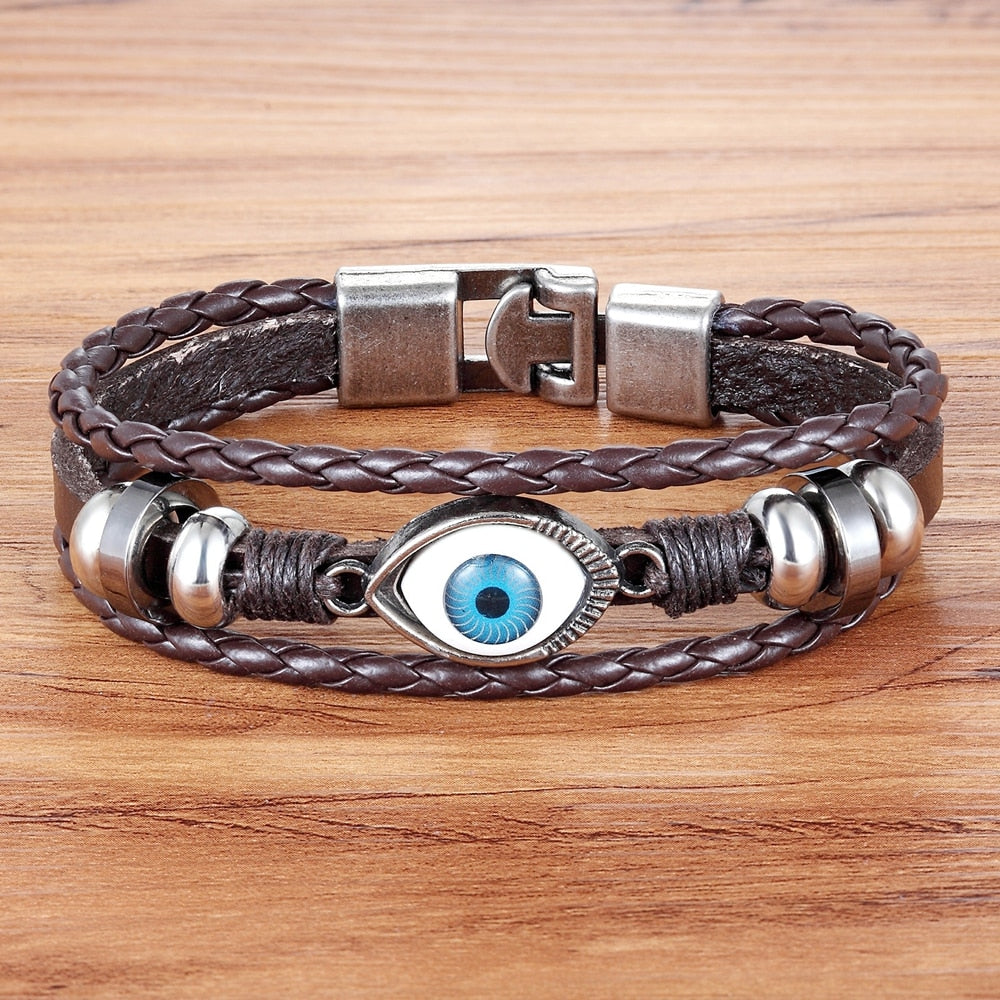 Evil Eye Pattern Design Leather Bracelet
