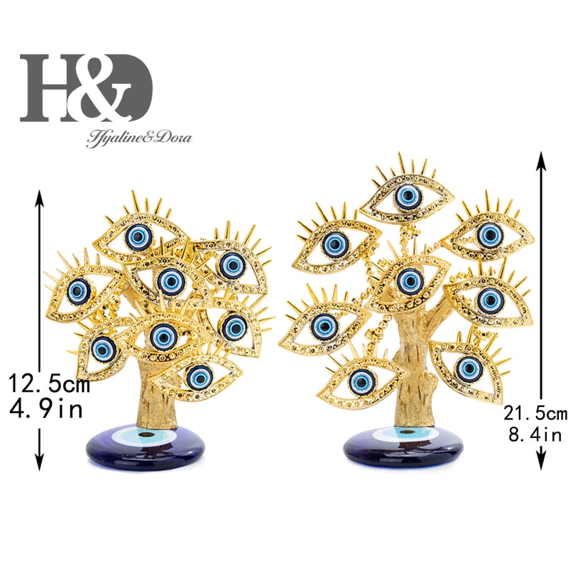 Blue Evil Eye Gold Figurine Lucky Tree