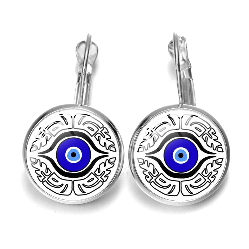 Blue Evil Eye Hoop Earrings For Women