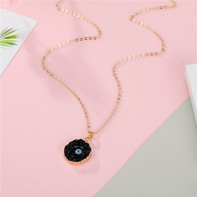 evil eye druzy round necklace