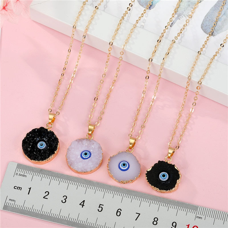 evil eye druzy round necklace