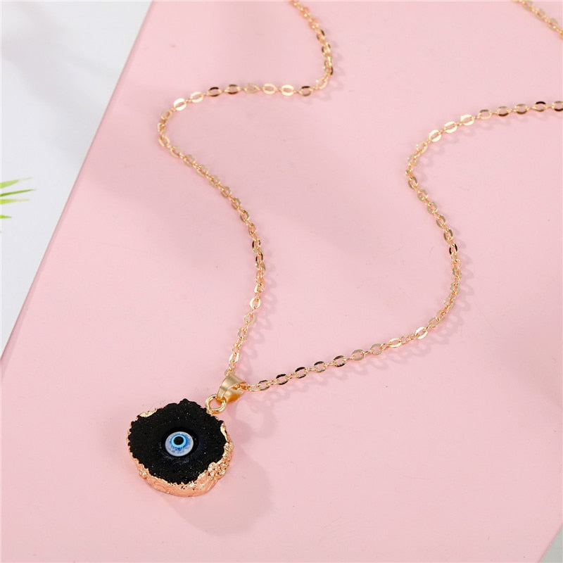 evil eye druzy round necklace