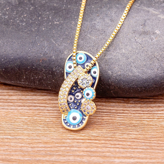 evil eye slipper pendant necklace