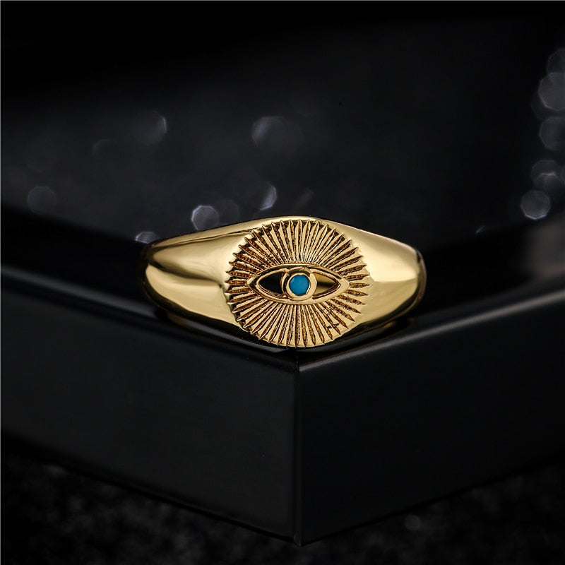 Gold Evil Eye Ring, Stacking Ring, Zircon Ring, Waterproof Ring, Hamsa –  Evileyefavor