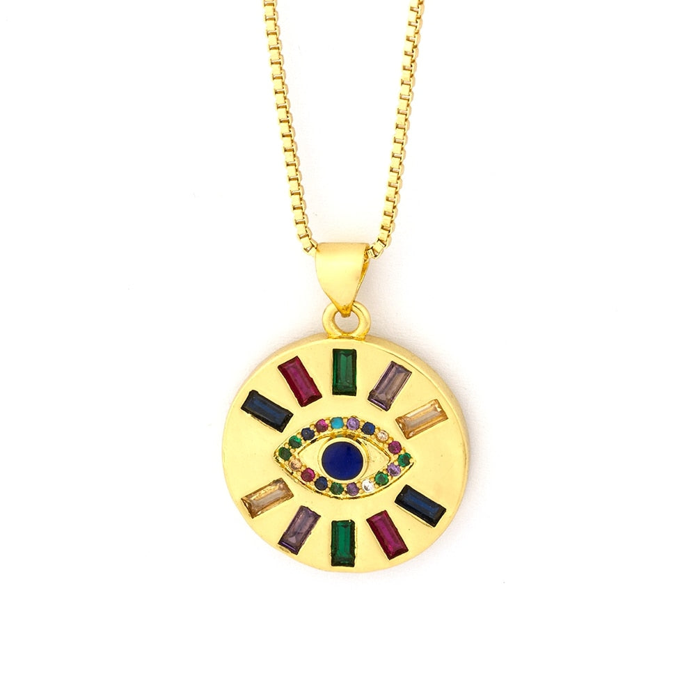 Evil Eye Pendant Necklace with Colorful Stones
