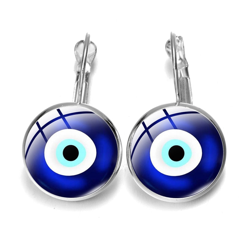 Blue Evil Eye Hoop Earrings For Women