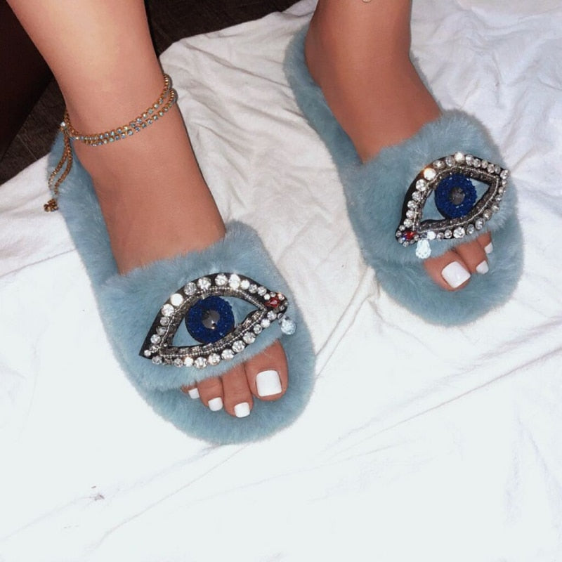 Fur Evil Eye Cotton Women Shoes