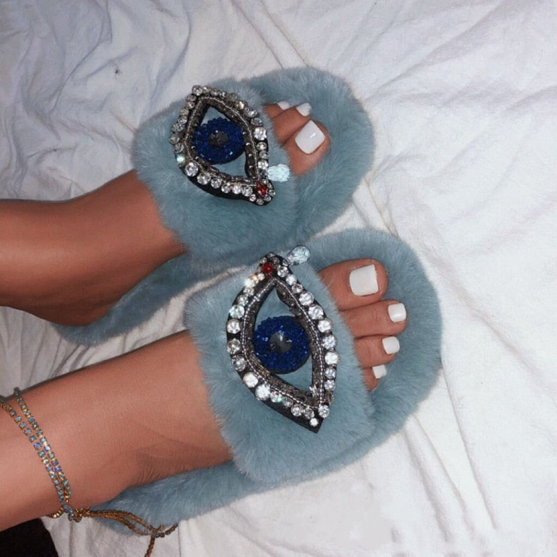 Fur Evil Eye Cotton Women Shoes