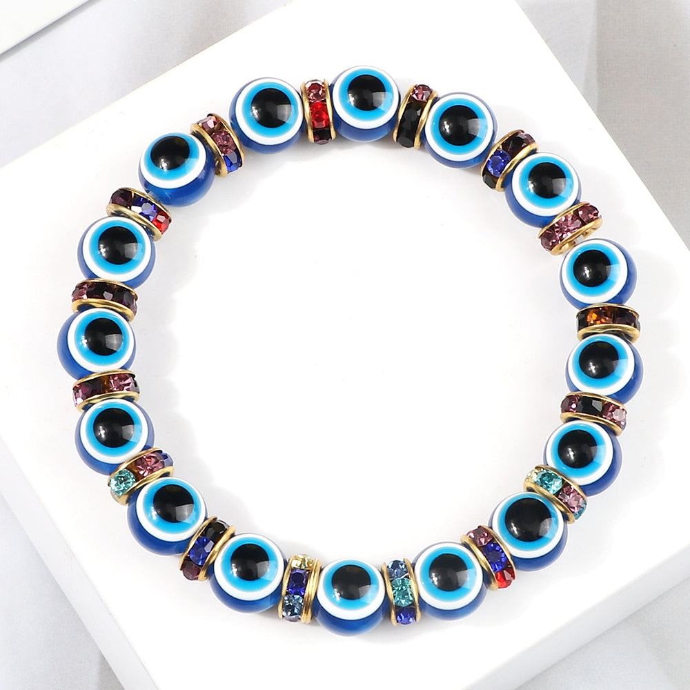 Amazon.com: COLORFUL BLING Evil Eye Bracelet Natural Stone beads Handmade  bracelet with gift information card protect good luck jewelry gifts-1:  Clothing, Shoes & Jewelry