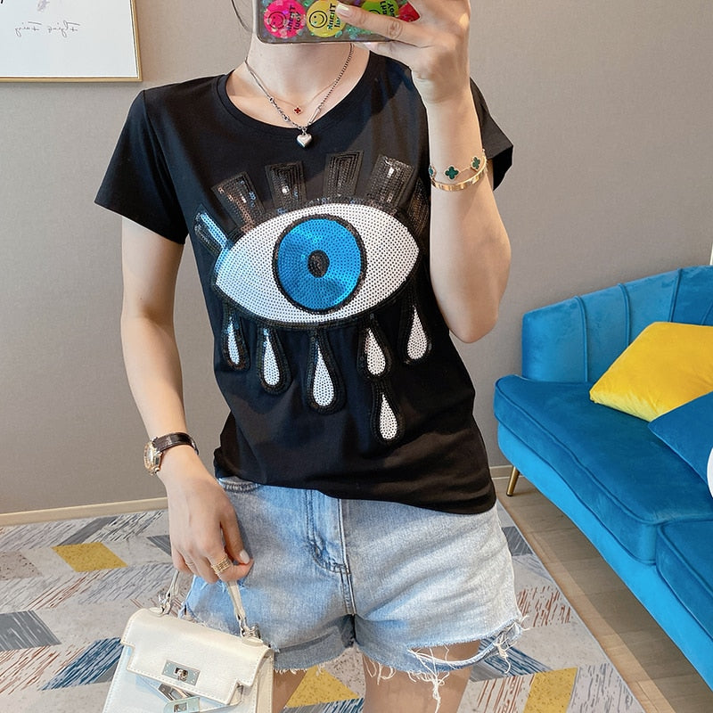 solid pattern evil eye t-shirt