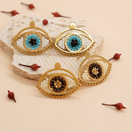 Golden Evil Eye Stud Earrings