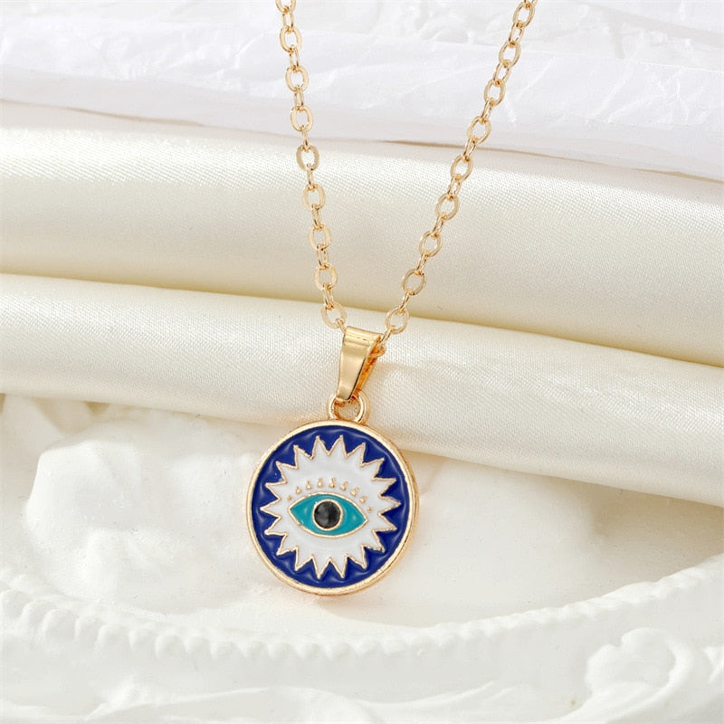 Crystal Blue Evil Eye Pendant Necklace