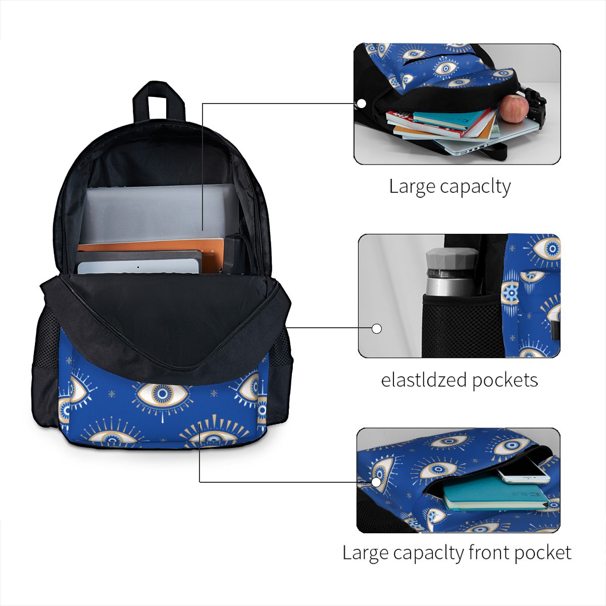 Evil Eye Backpack Mochila School Shoulder Bag