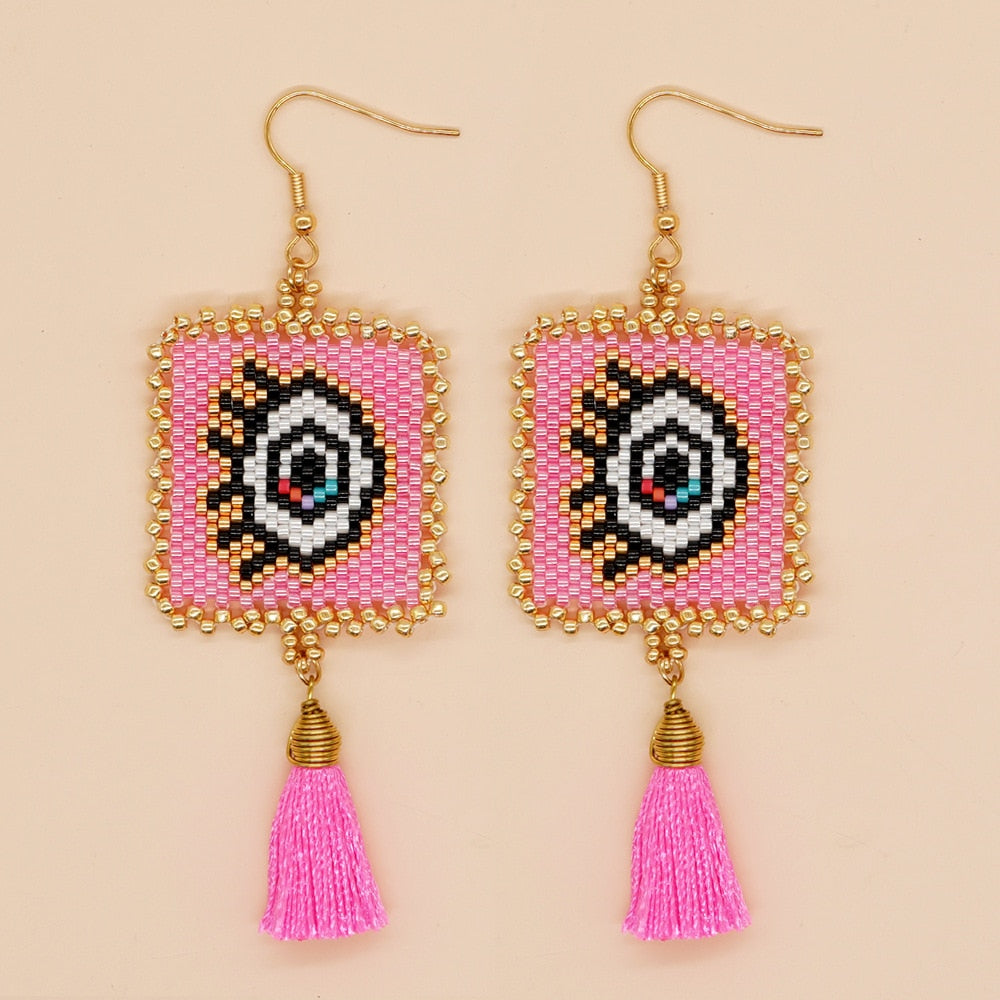 Handmade Evil Eye Miyuki Beads Drop Earrings