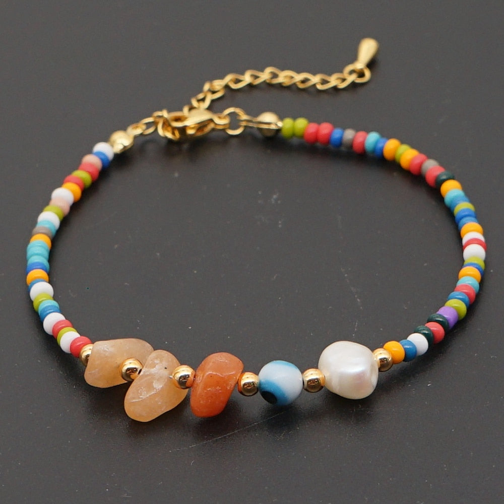 Evil Eye Stone Rainbow Beaded Anklet