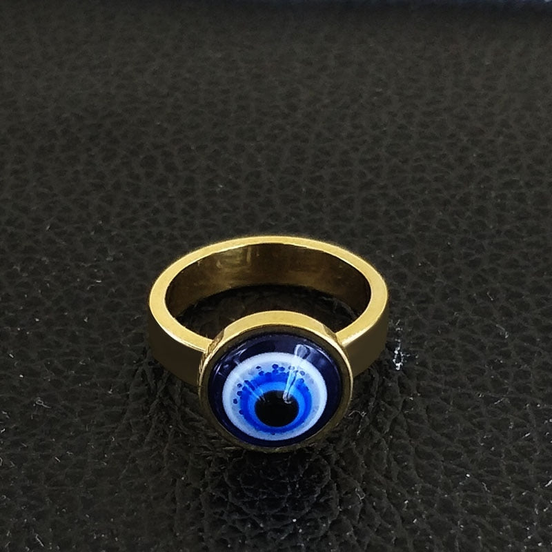 Evil Eye Stainless Steel Golden Ring
