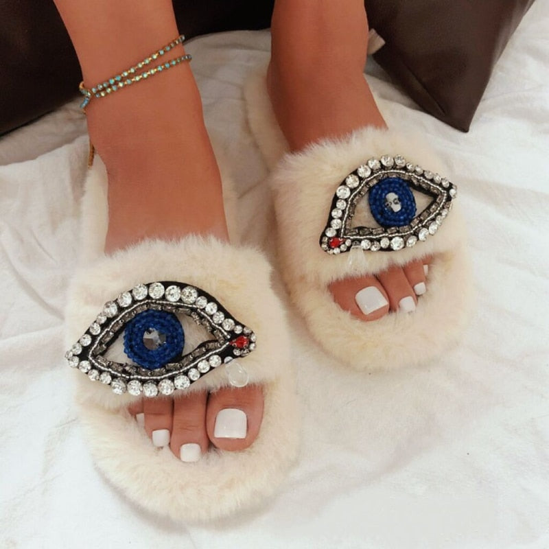 Fur Evil Eye Cotton Women Shoes.
