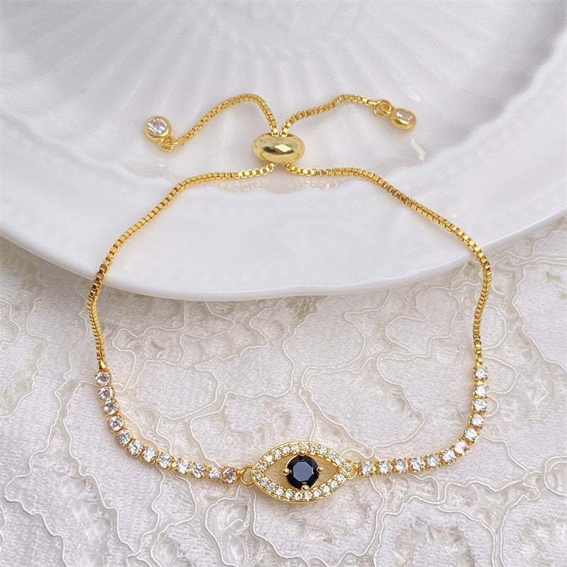 Gold-Plated Evil Eye Charm Bracelet