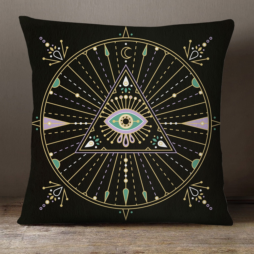 enlighten pyramid evil eye pillow
