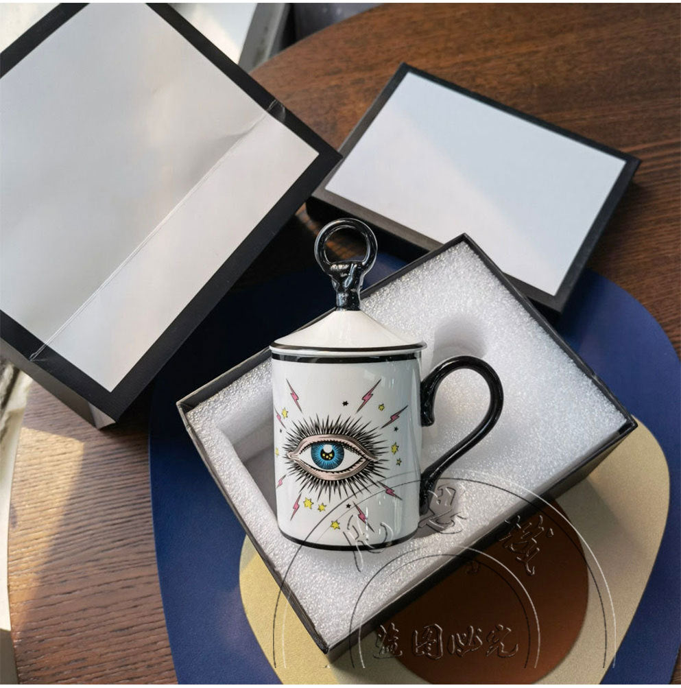 Ceramic Evil Eye Coffee Mug with Lid