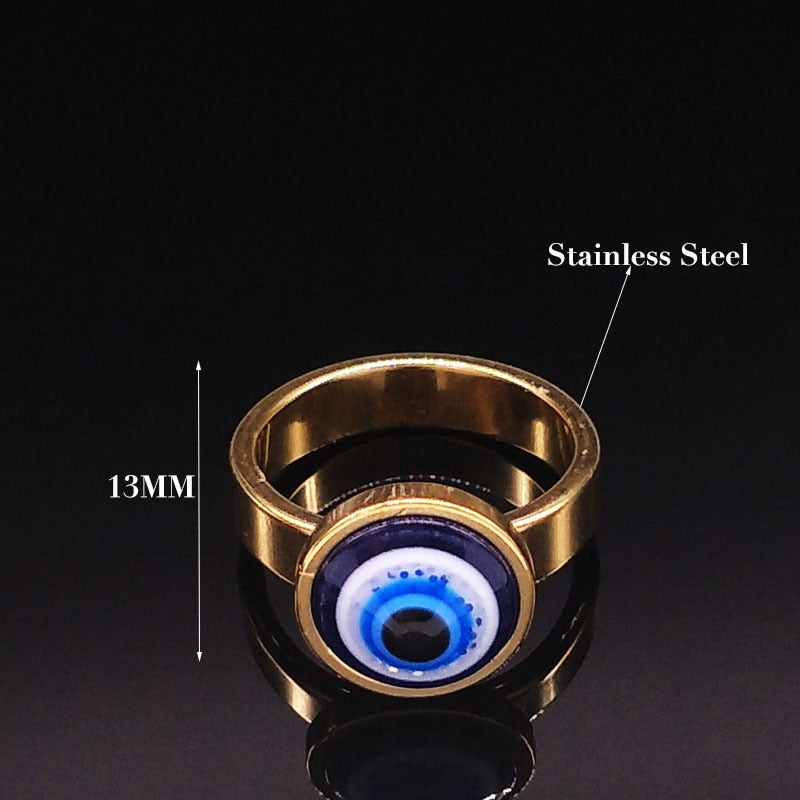 Evil Eye Stainless Steel Golden Ring