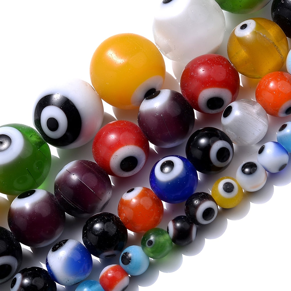 Colorful Evil Eye Flat Back Round Beads