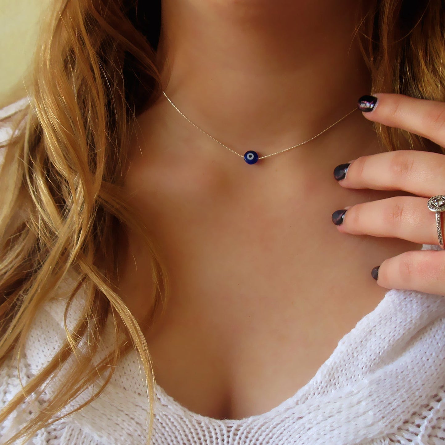 Blue Evil Eye Beaded Choker Necklace