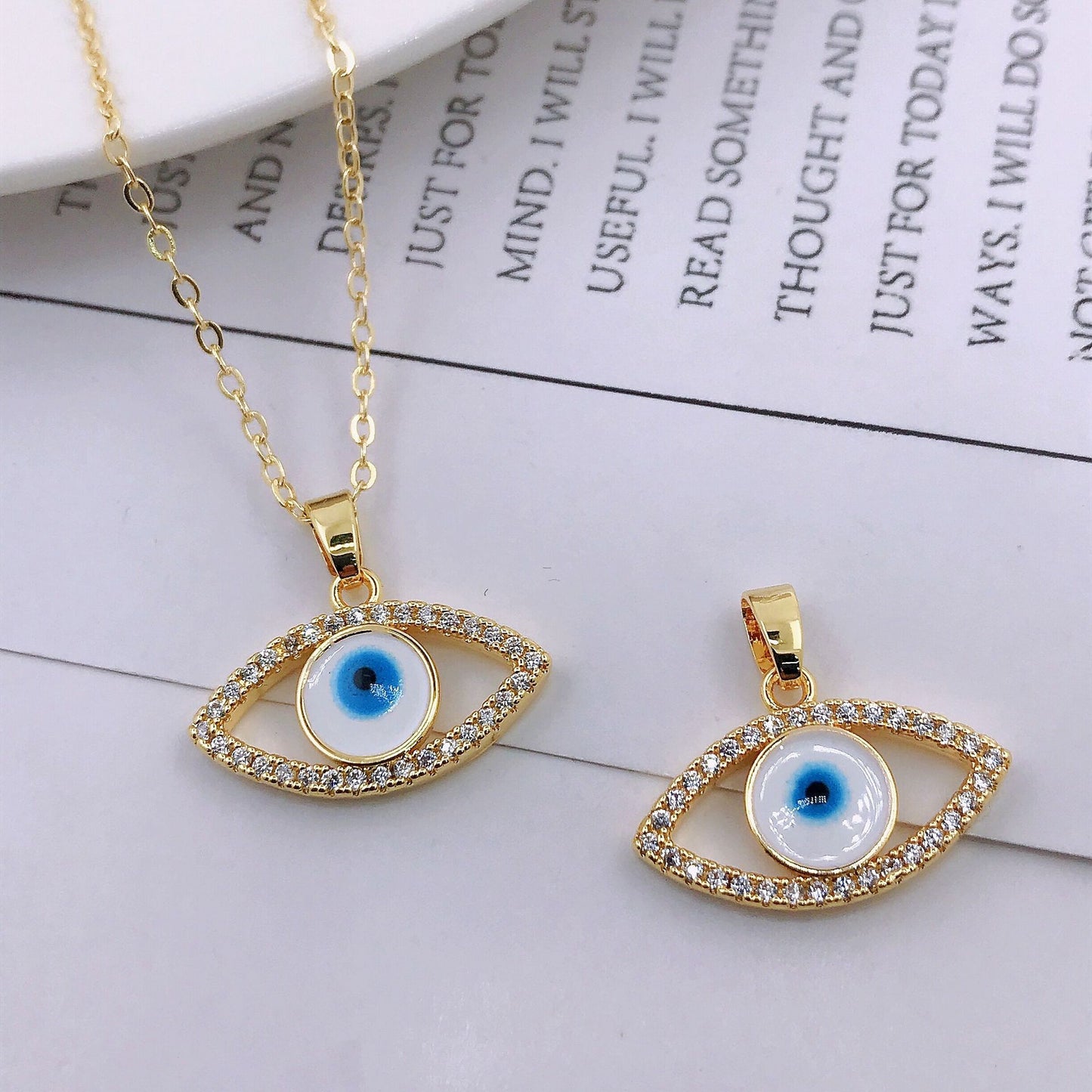 Rhinestone Evil Eye 14K Gold Necklace