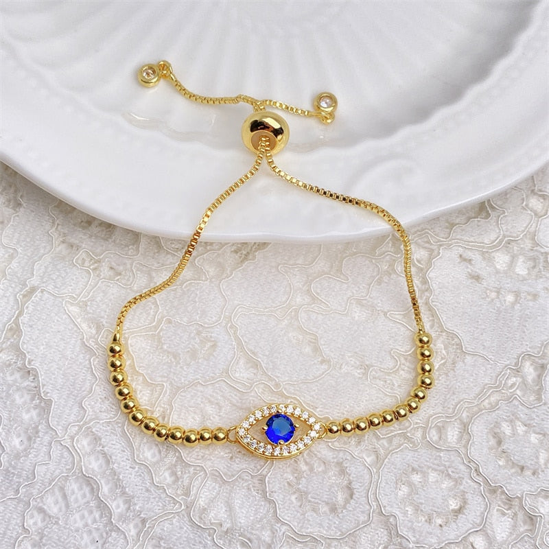 Gold-Plated Evil Eye Charm Bracelet