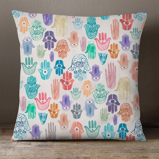 colorful hamsa hand pillow