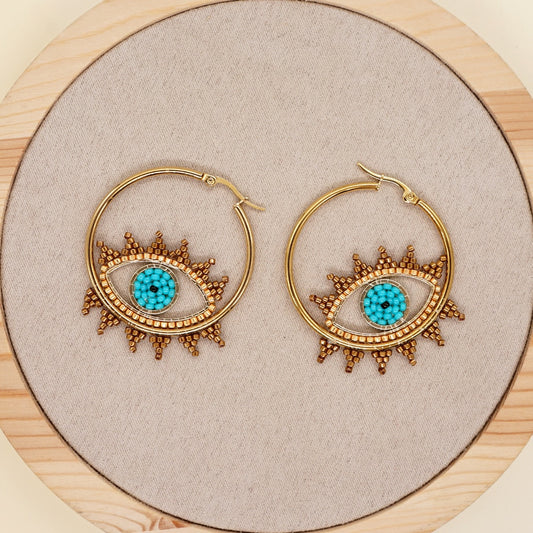 Evil Eye Stainless Steel Gold Hoop Earrings