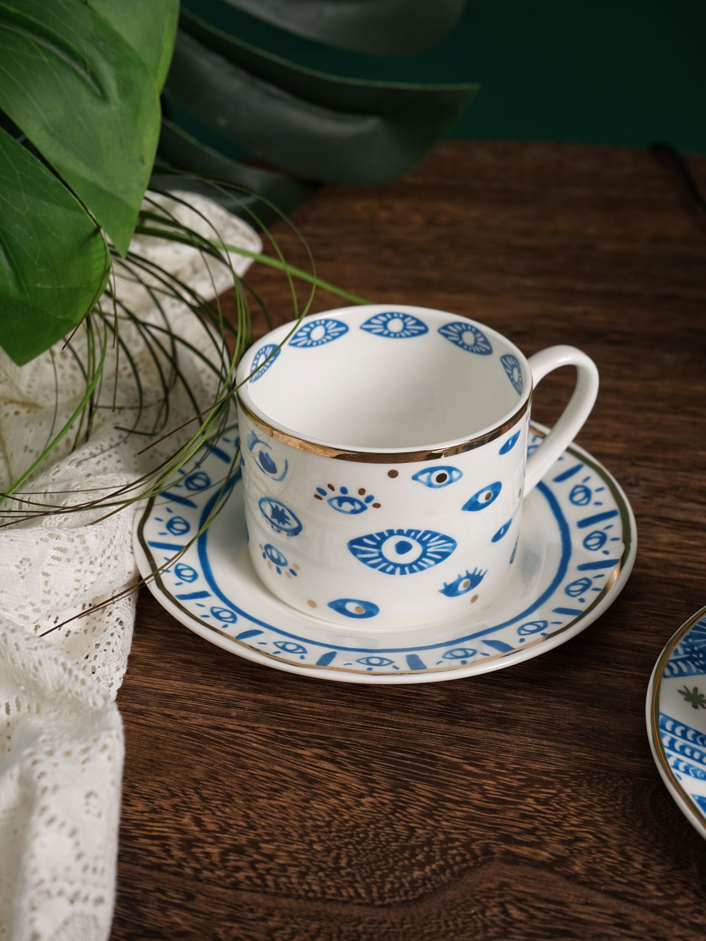 Evil Eyes Plate with Gold Rim Ceramic Mug