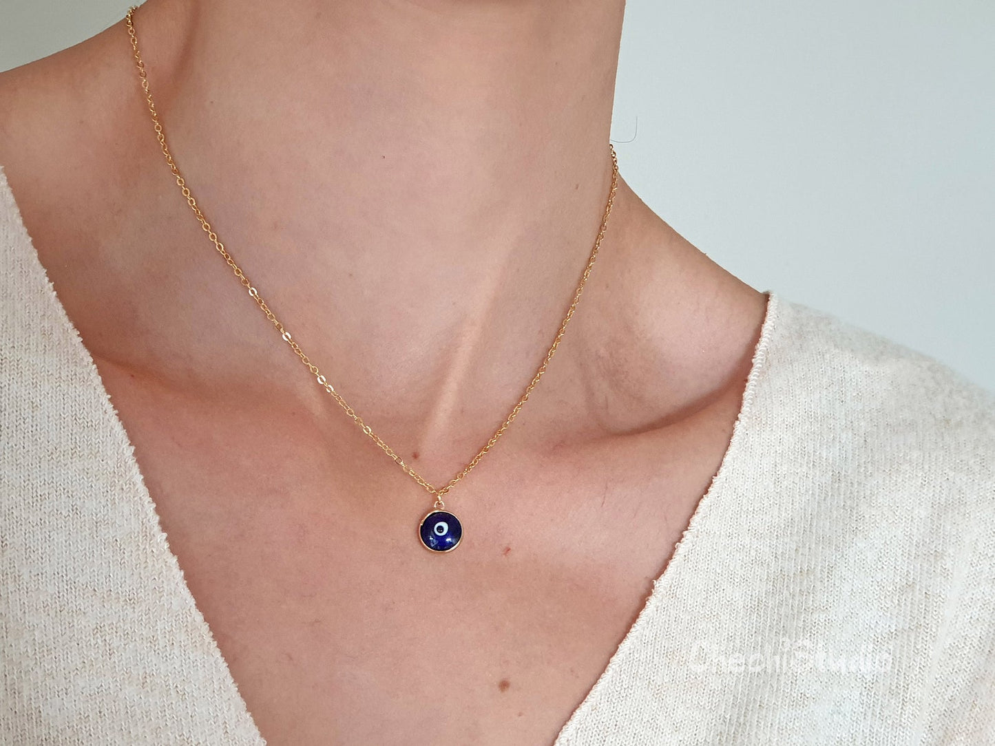 Blue Evil Eye Beaded Choker Necklace