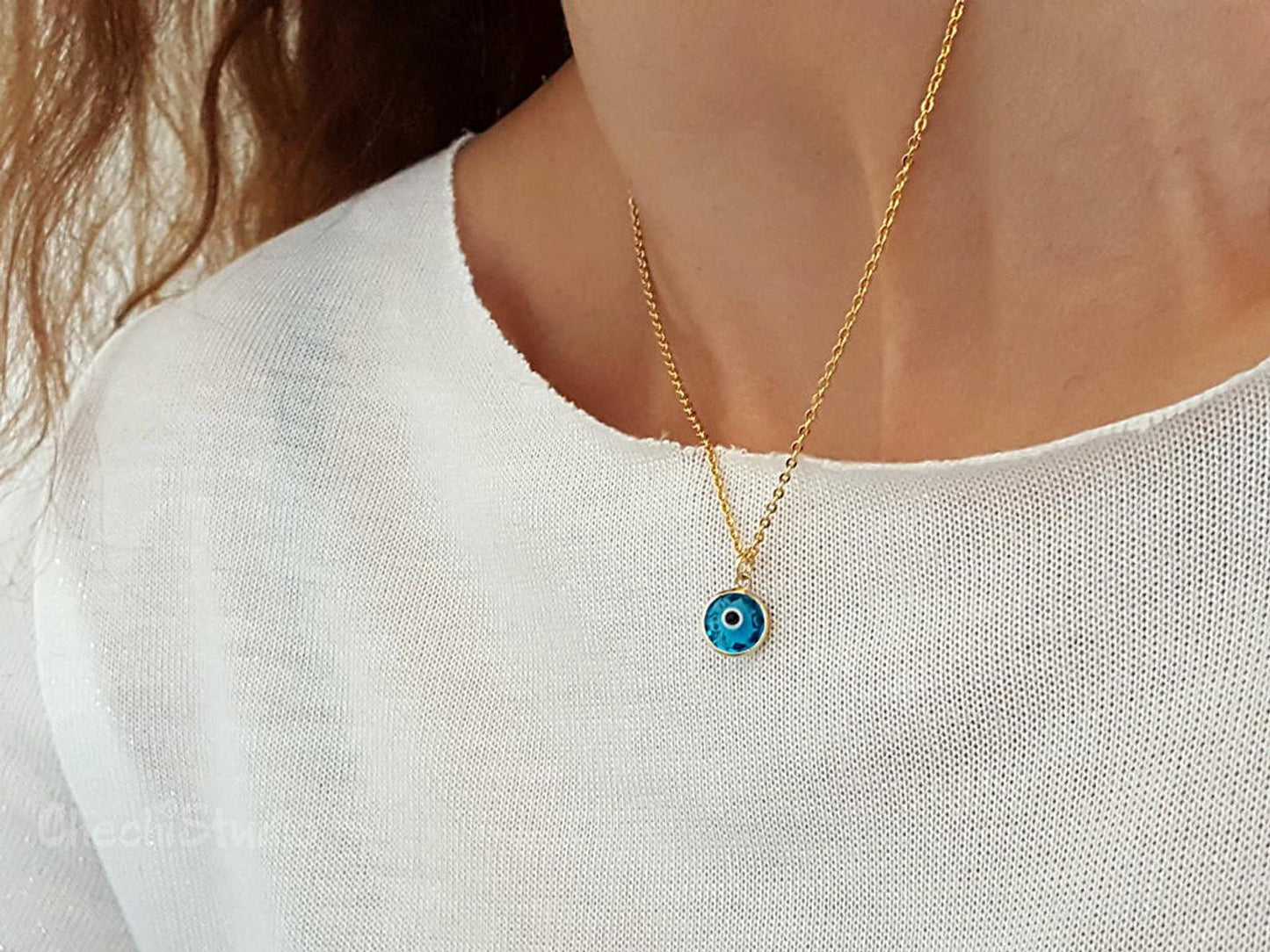 Blue Evil Eye Beaded Choker Necklace.