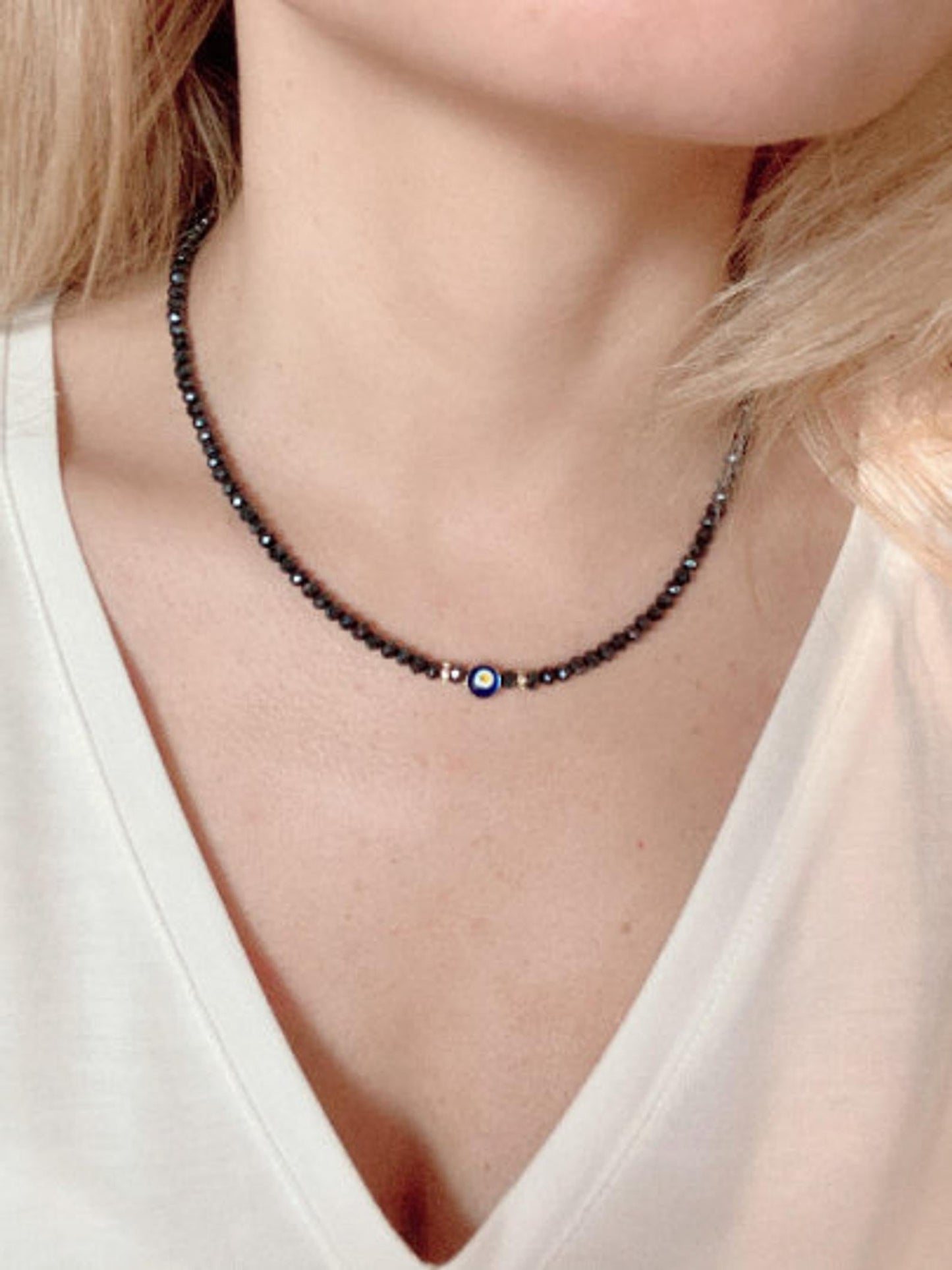 Blue Evil Eye Beaded Choker Necklace